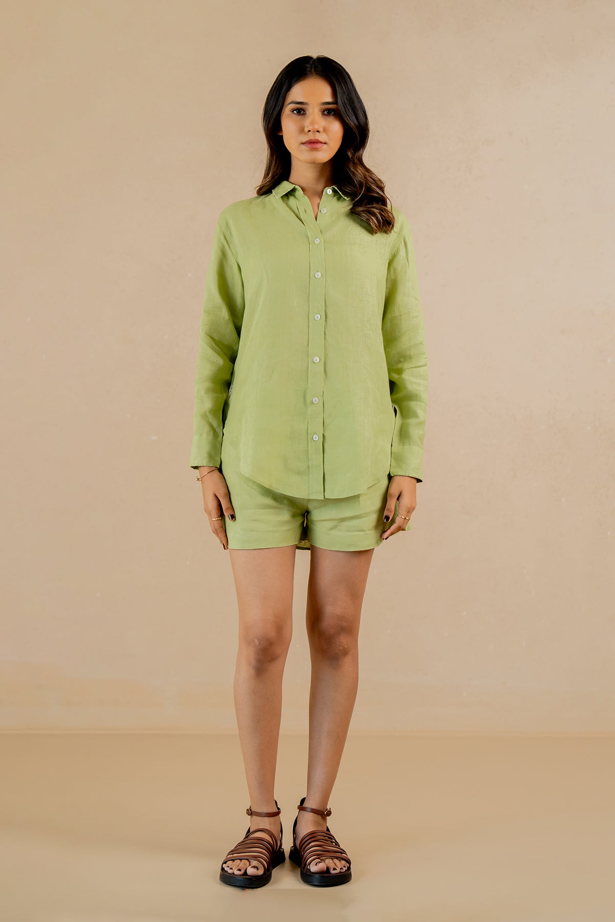 Sandra Linen Curved Hem Shirt - Algae Green