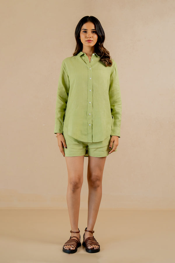 Sandra Linen Curved Hem Shirt - Algae Green