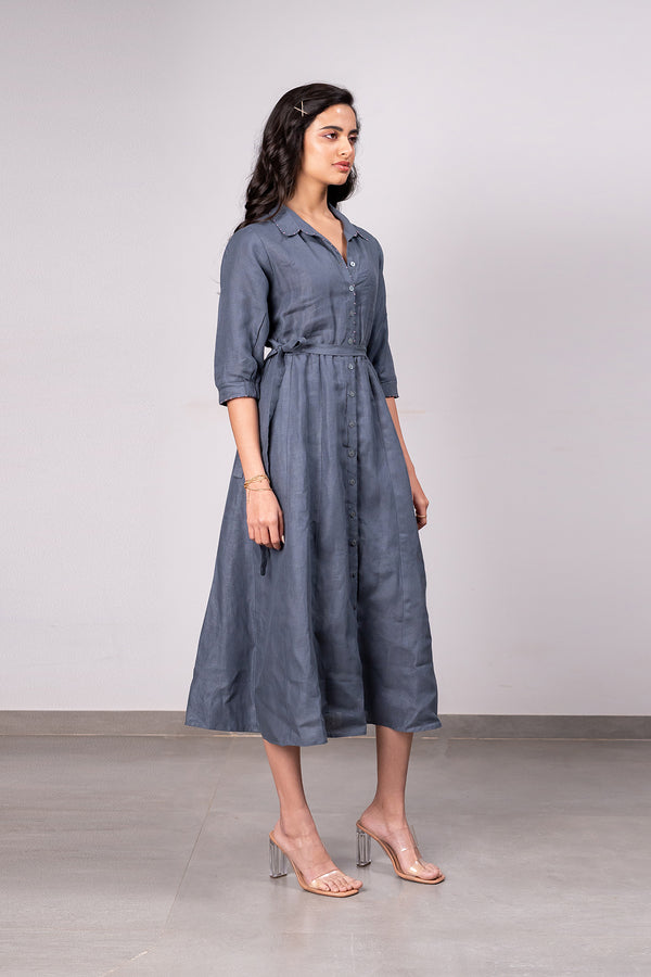 Sara kali Linen Dress with Pockets - Charcoal Grey