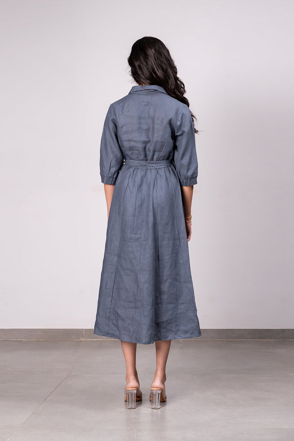 Sara kali Linen Dress with Pockets - Charcoal Grey