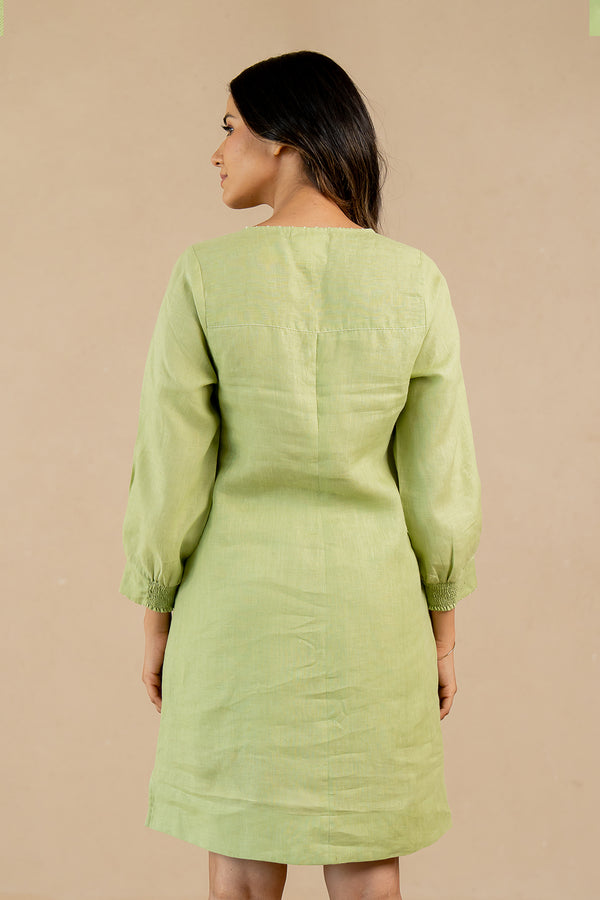 Selena-Linen-Welt-Pocket-dress-Algae-Green-