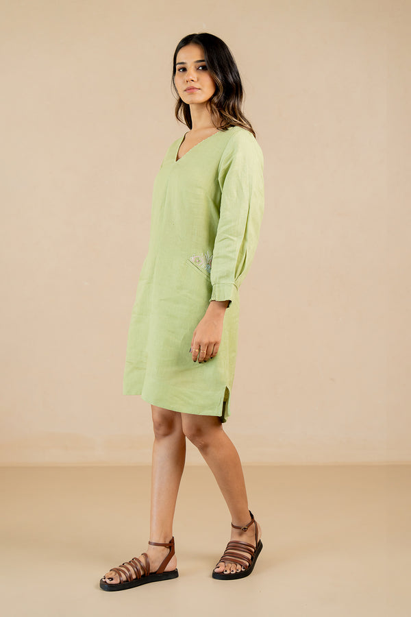 Selena-Linen-Welt-Pocket-dress-Algae-Green-