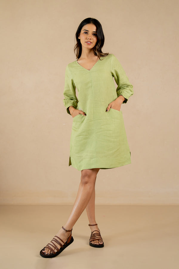 Selena-Linen-Welt-Pocket-dress-Algae-Green-