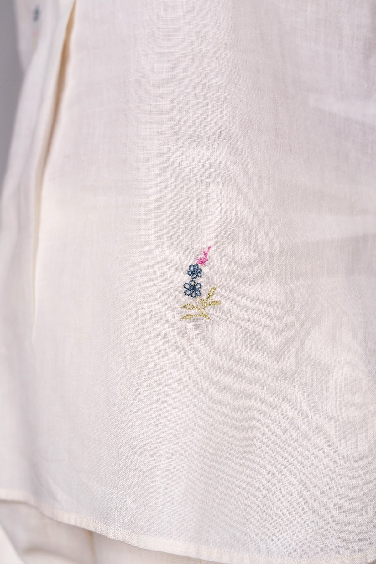 Stella Linen Half Placket Top - Off White