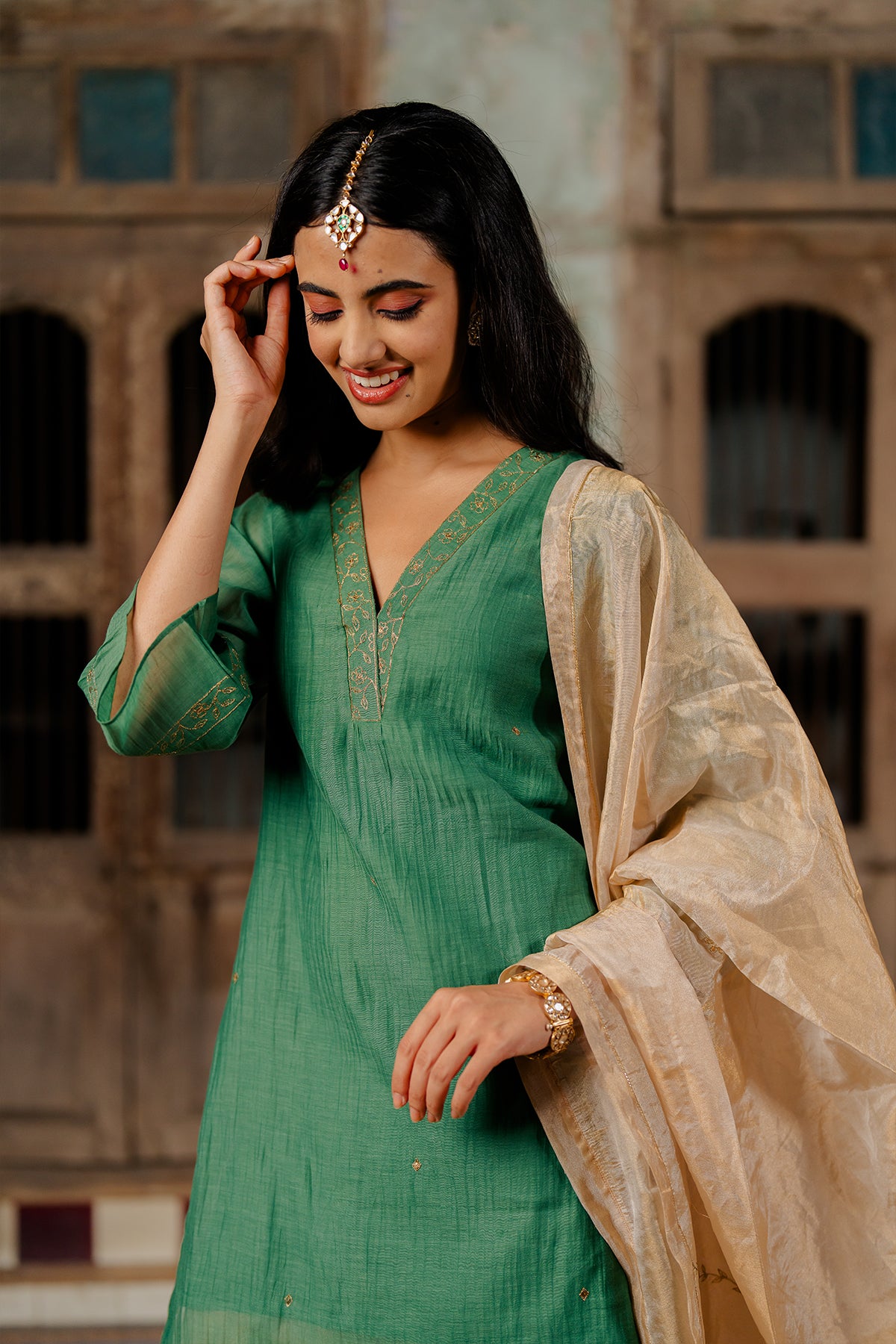 Sunheri Tissue dupatta - Gold