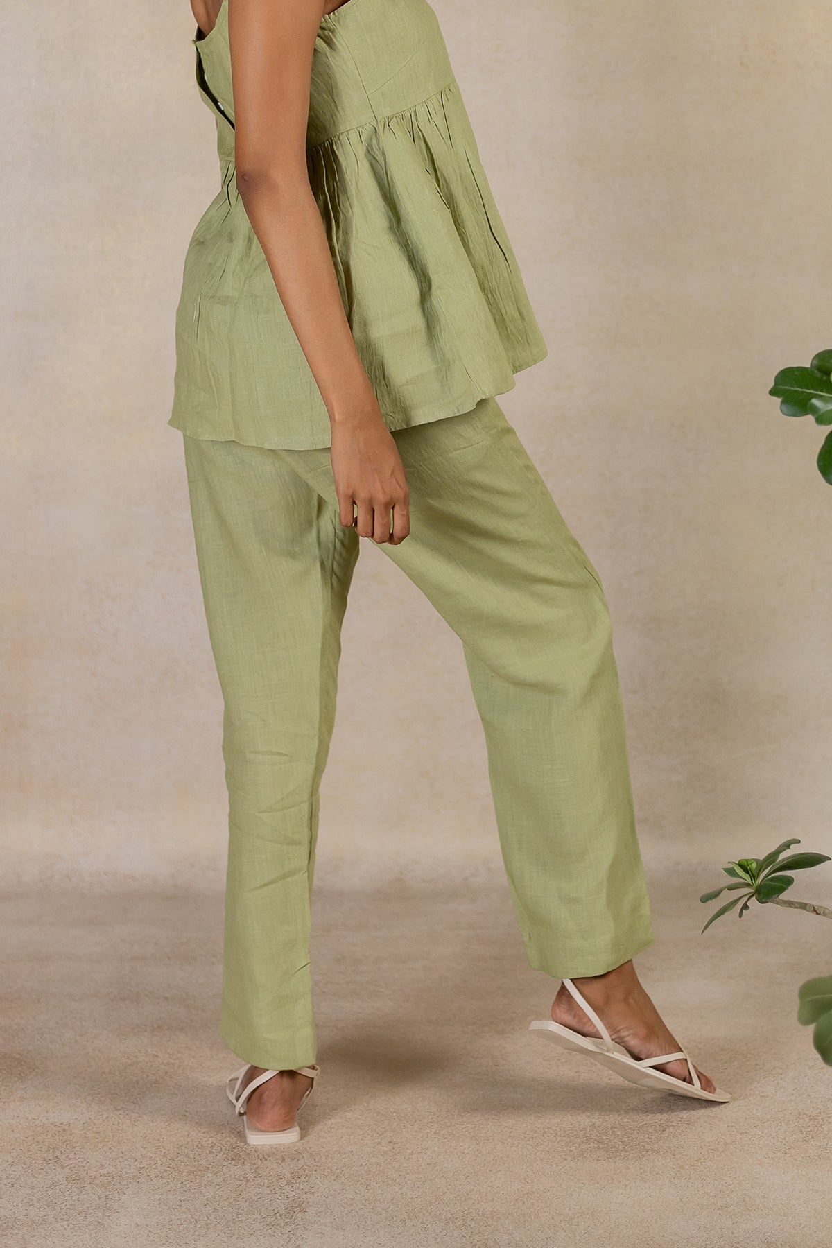 Linen Pin Tucks Pants - Meadow Green