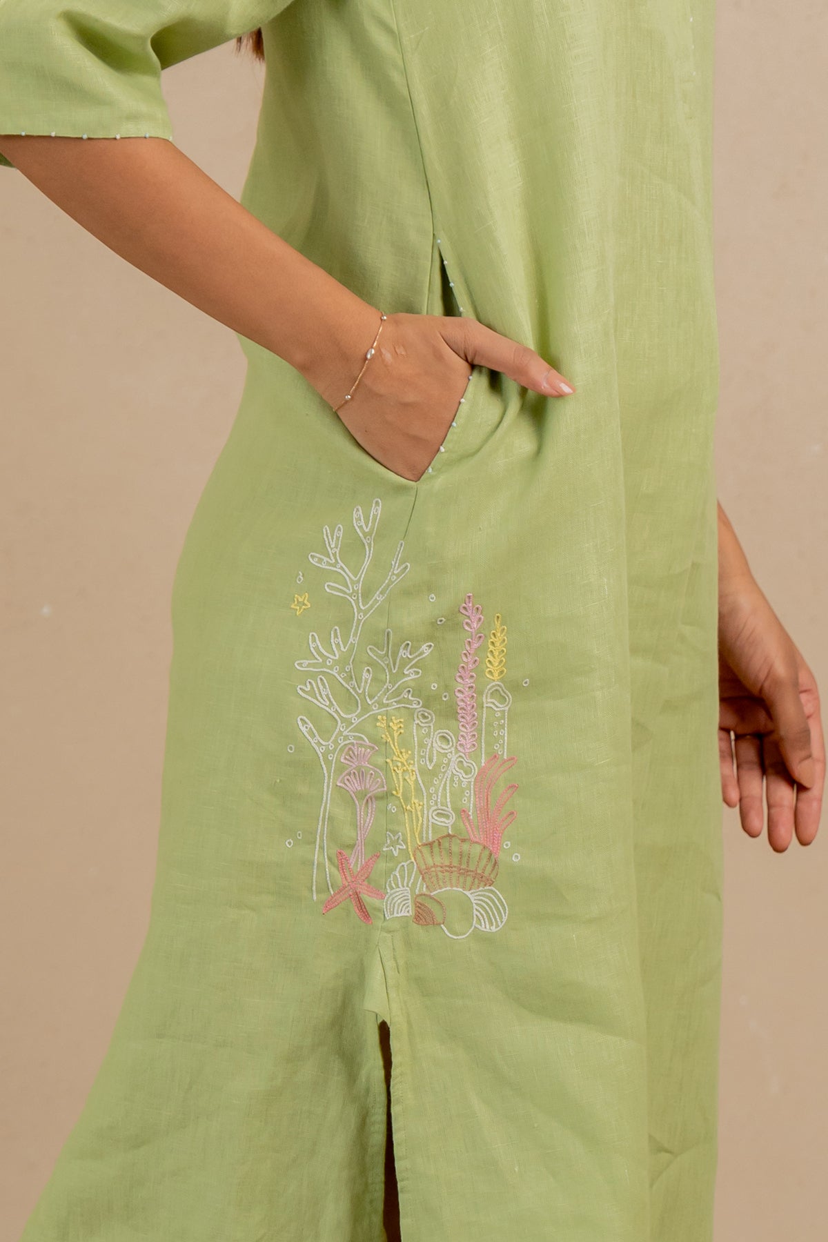 Tania-Linen-Half-Placket-Long-Dress-with-Pockets-Algae-Green-