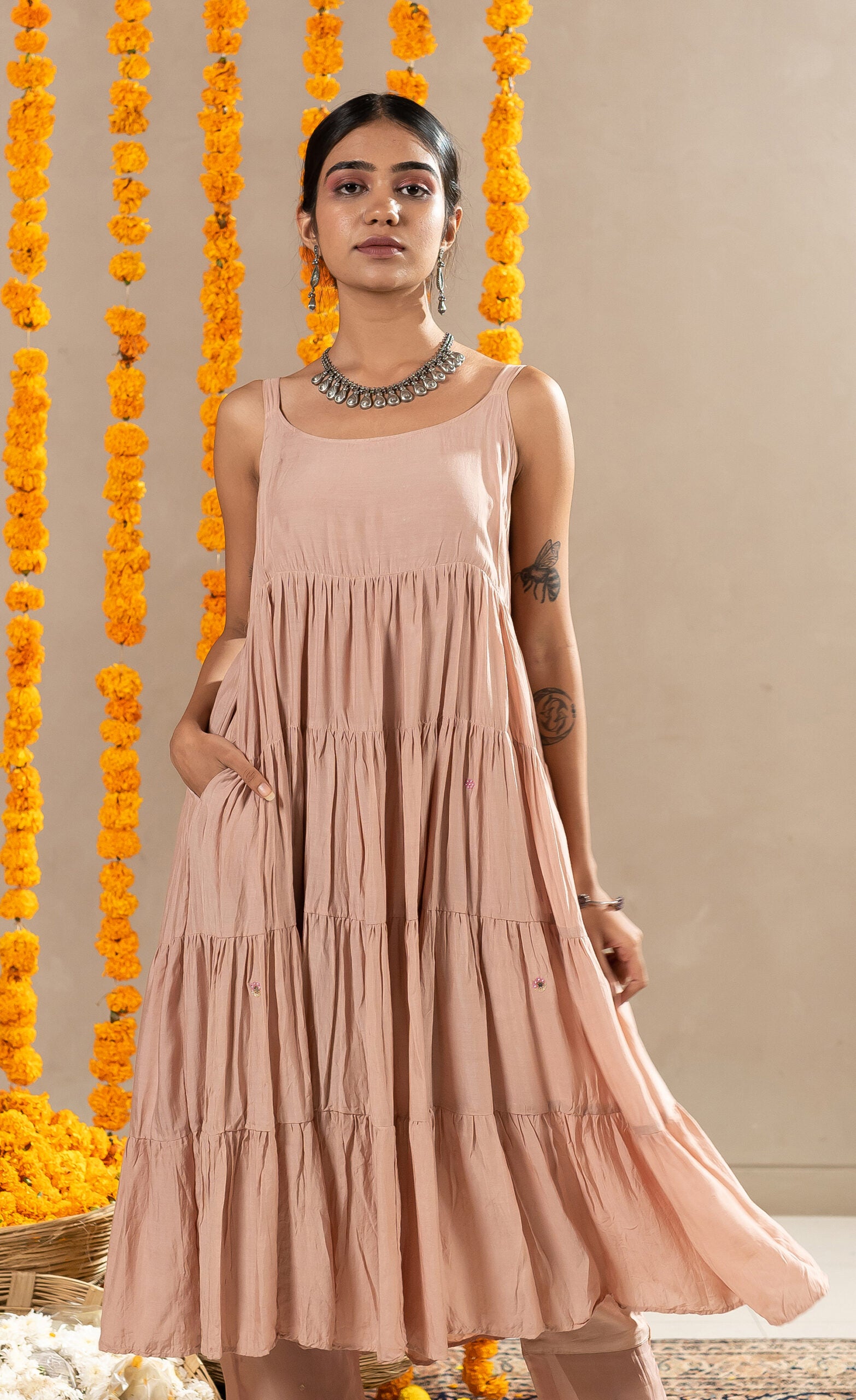 Tara-Tier-Dress-With-Pants-Biscuit-Beige-