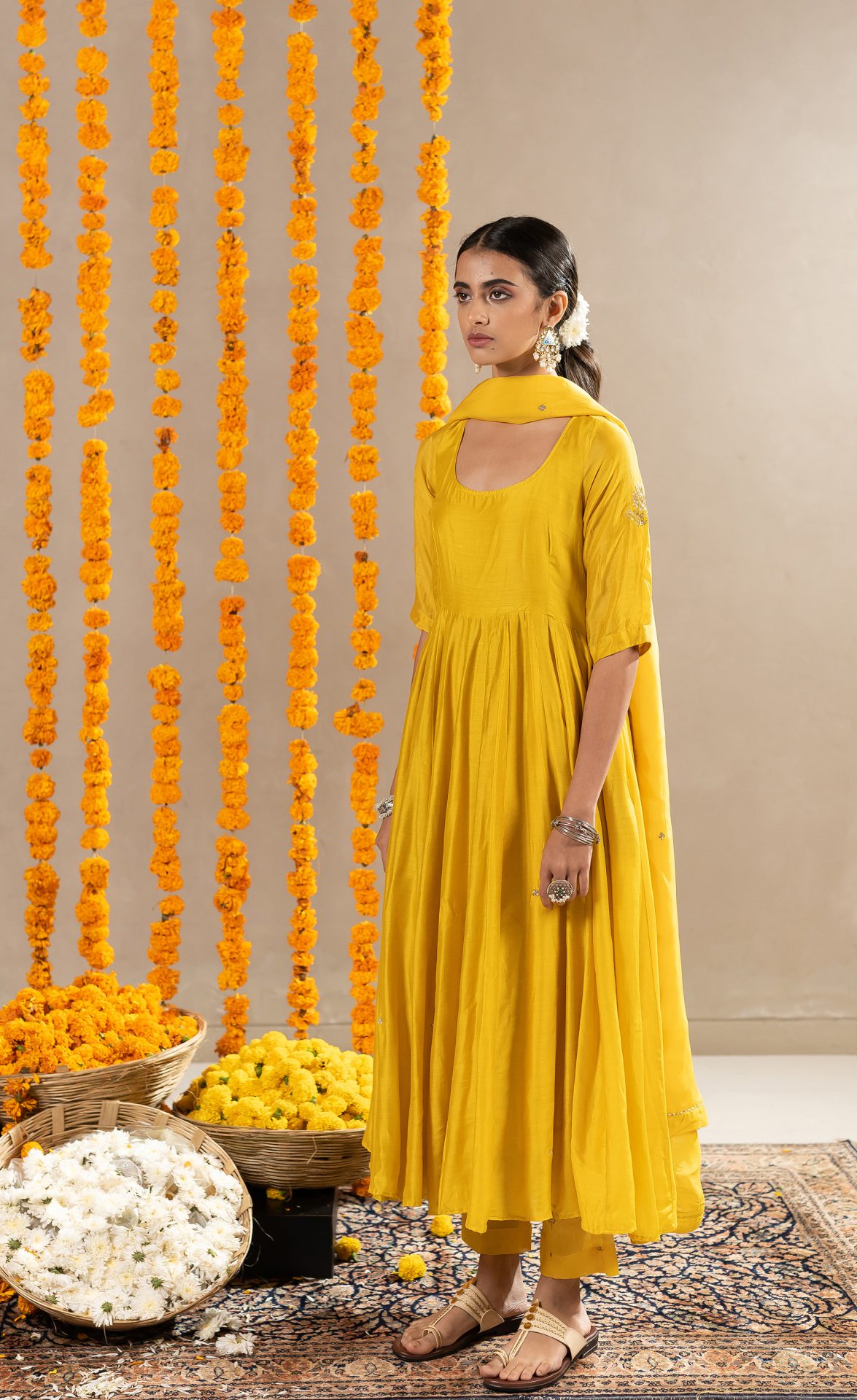 Vedica Kali Dress With Pants - Yellow
