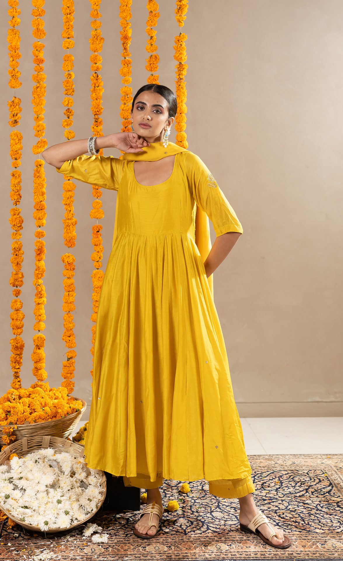 Vedica Kali Dress With Pants - Yellow
