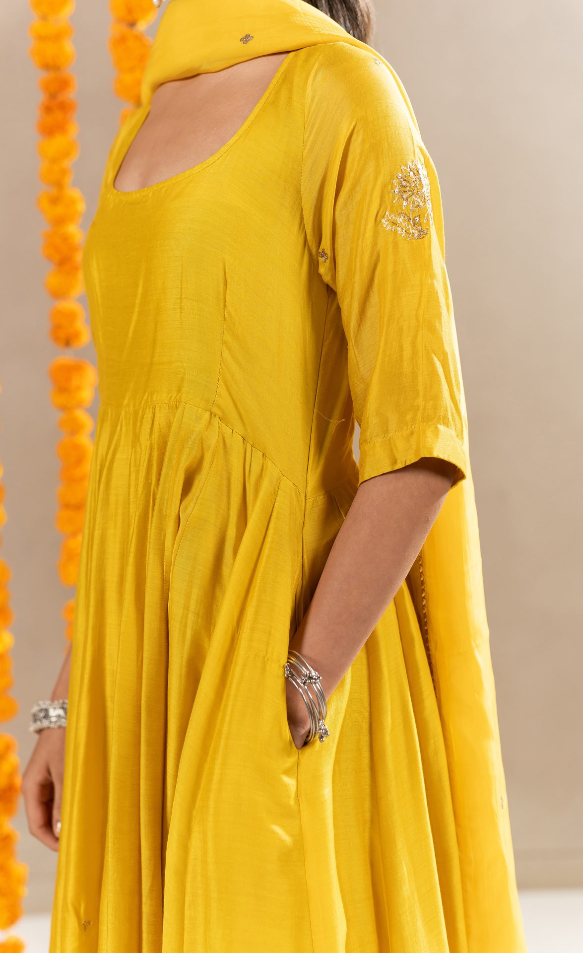 Vedica Kali Dress With Pants - Yellow
