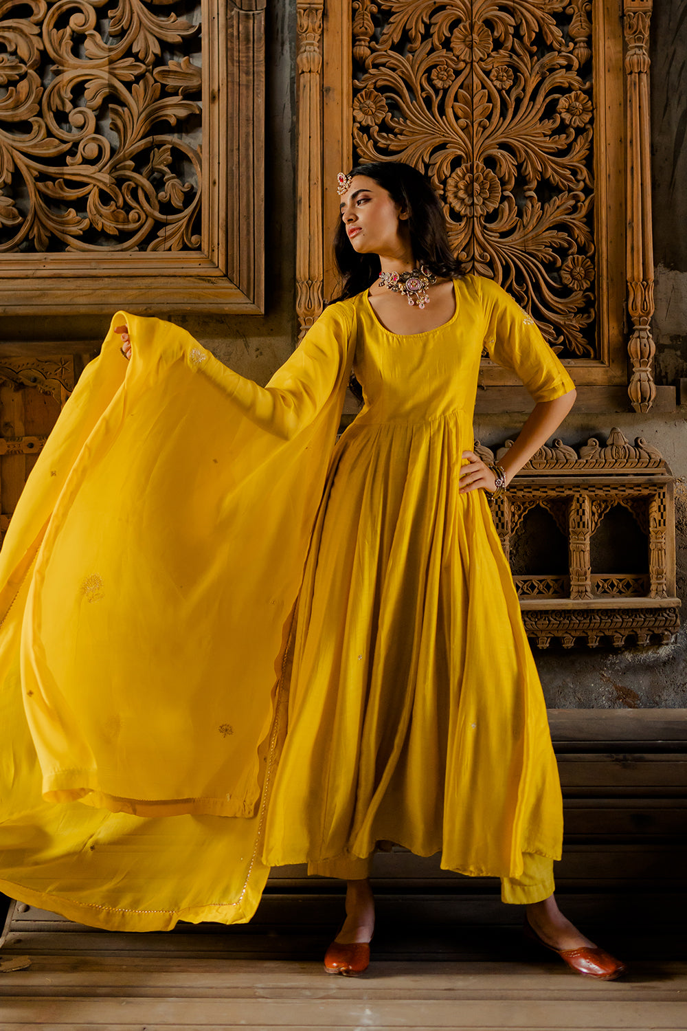 Vedica Kali Dress With Pants - Yellow