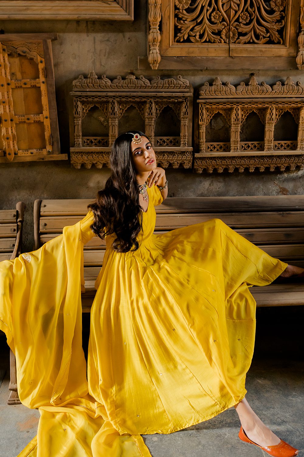 Vedica Kali Dress With Pants - Yellow