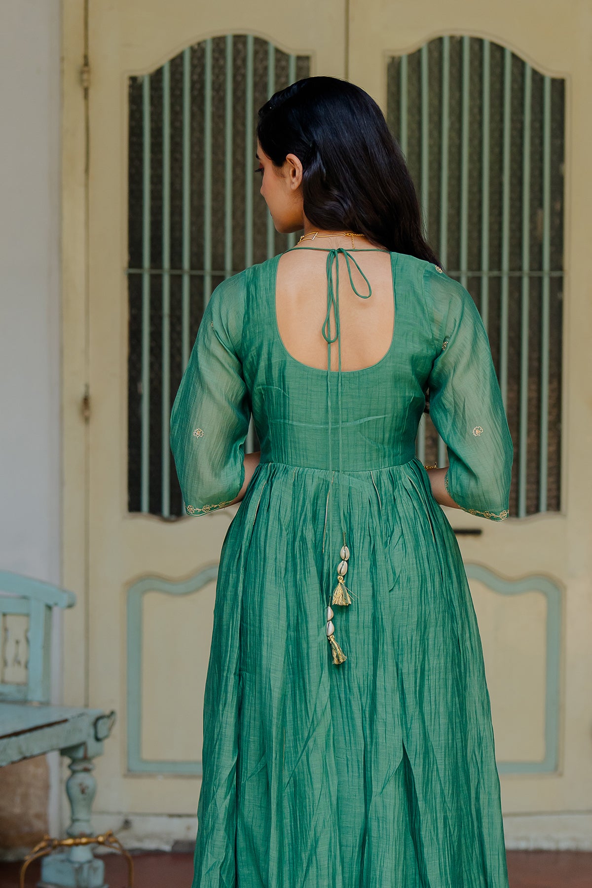 Vedica Chanderi Silk Anarkali with Pants - Green