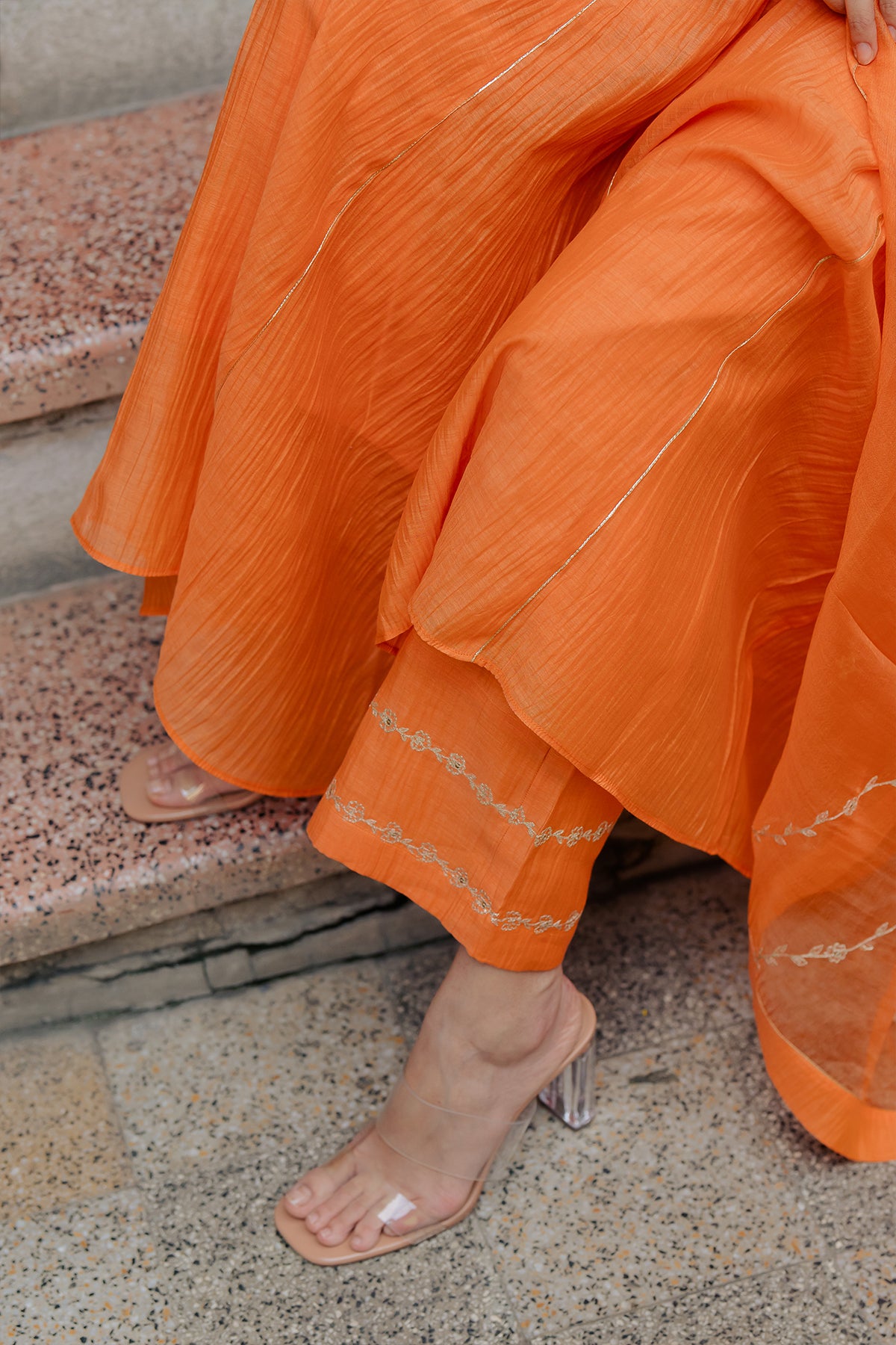 Vedica Chanderi Silk Anarkali with Pants - Orange