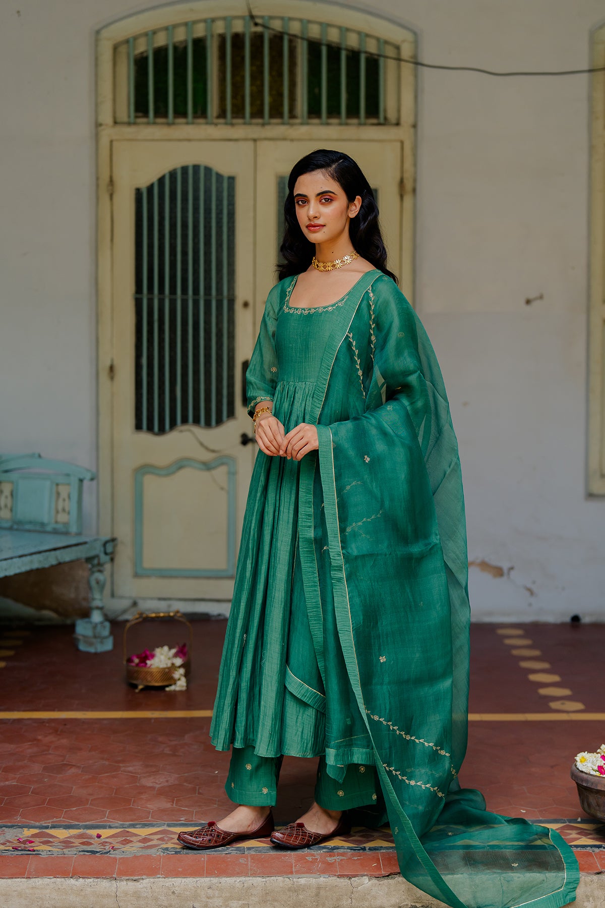 Vedica Silk Organza Dupatta - Green