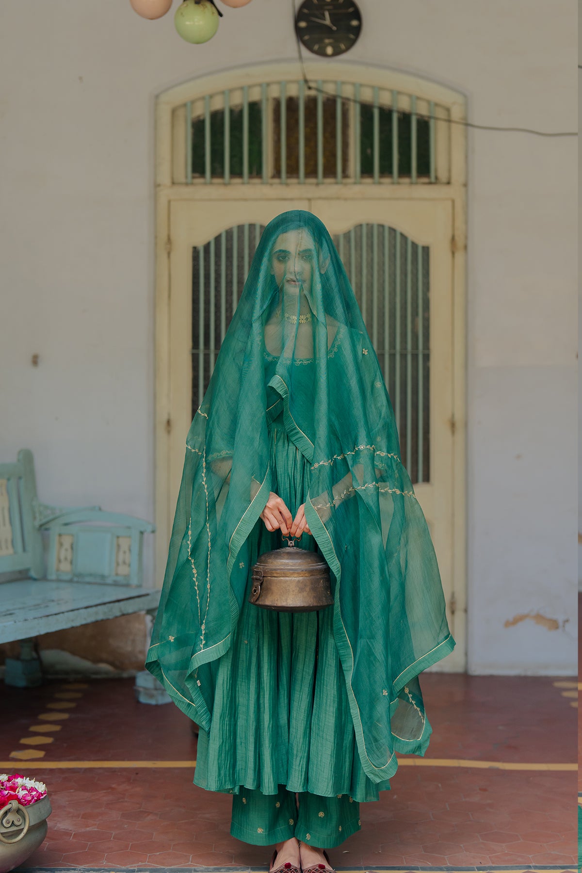 Vedica Silk Organza Dupatta - Green
