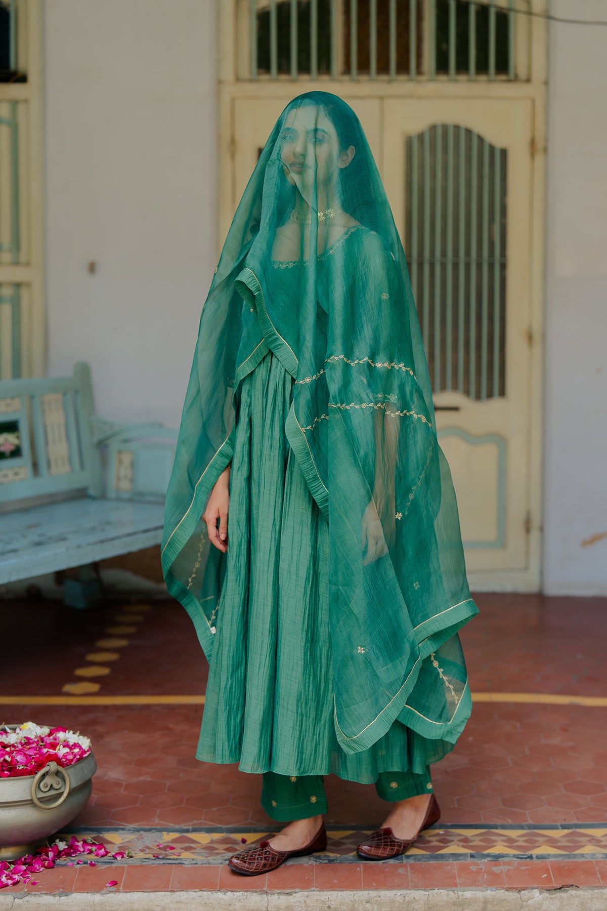 Vedica Silk Organza Dupatta - Green