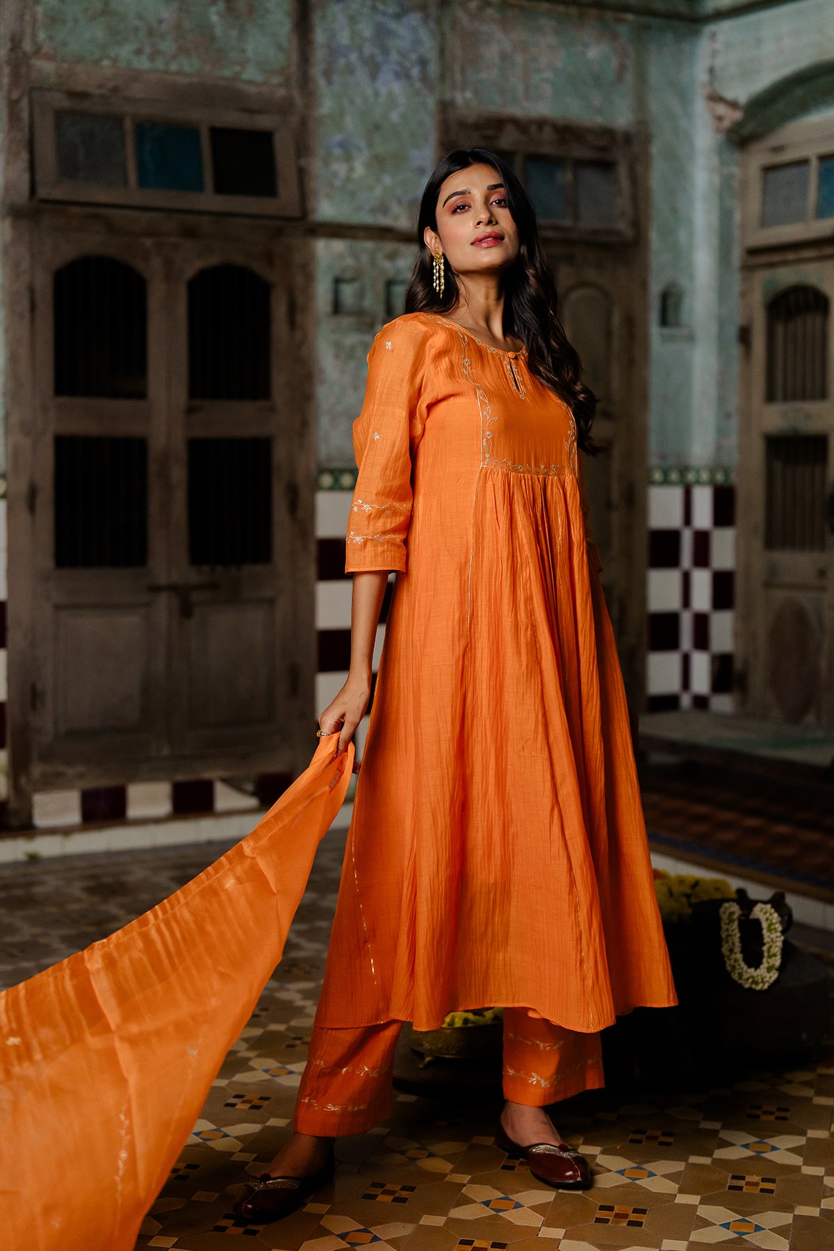 Vedica Silk Organza Dupatta - Orange