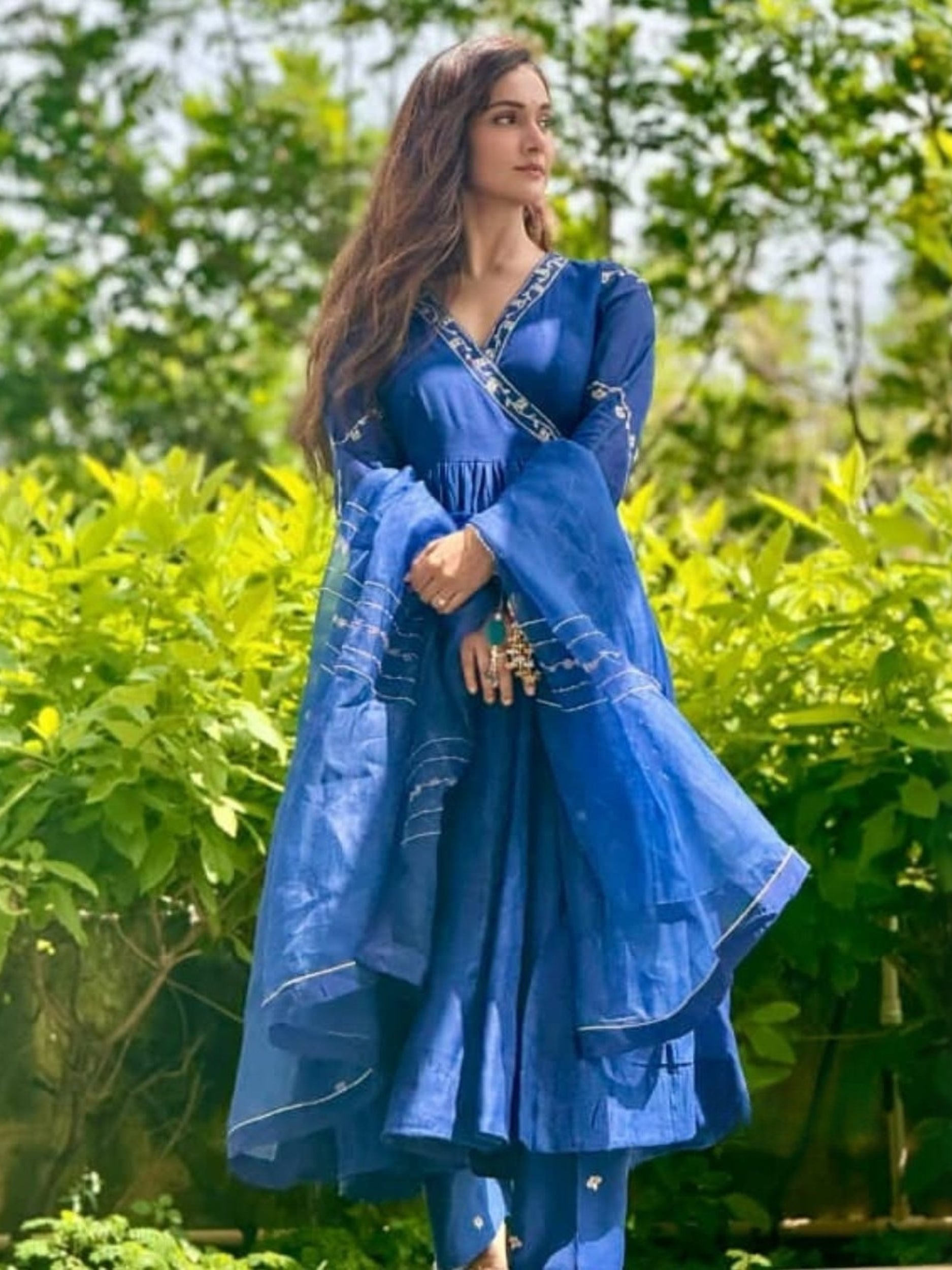 Lehariya Angarkha set - Mayur "Neela"