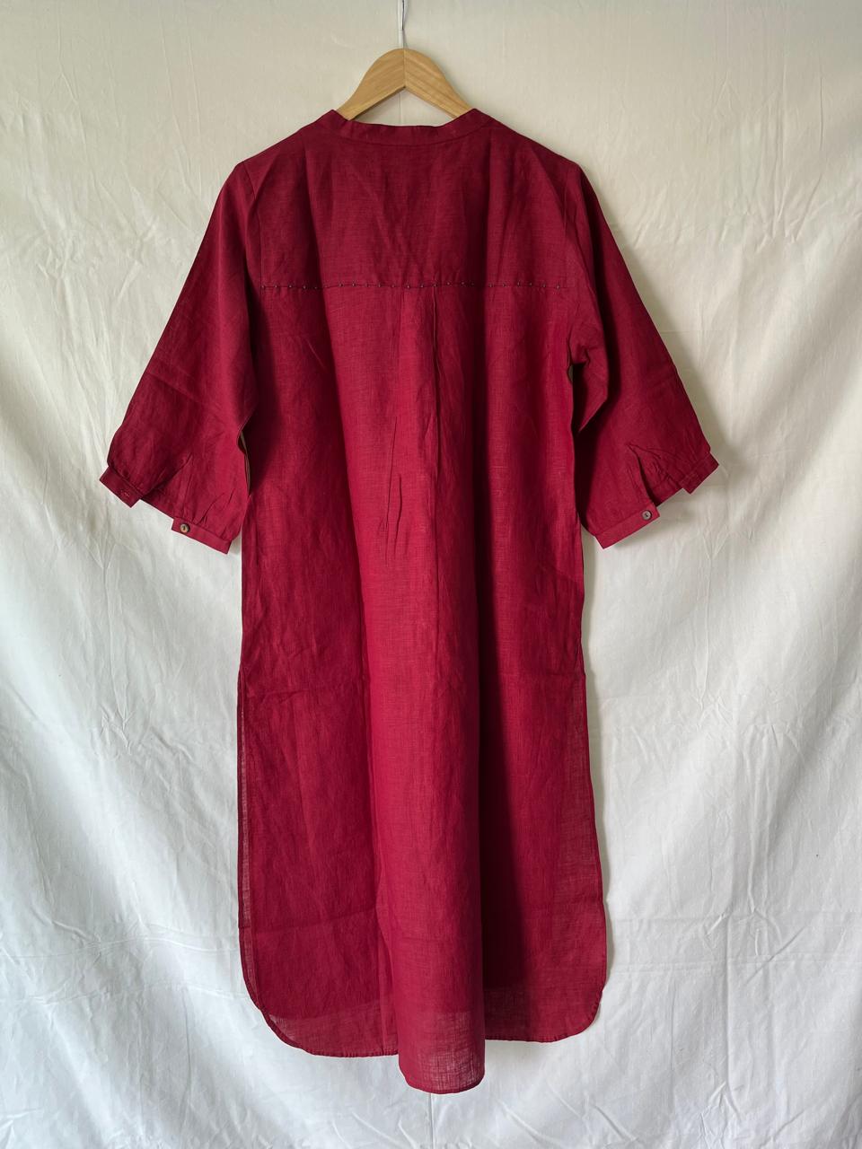 Linen Straight Kurta - Red