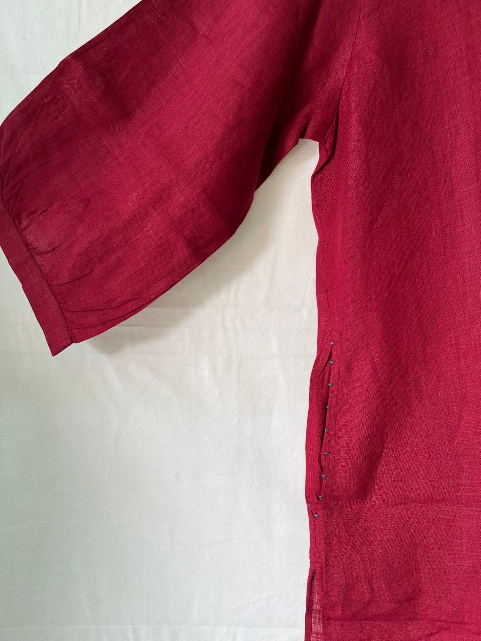 Linen Straight Kurta - Red
