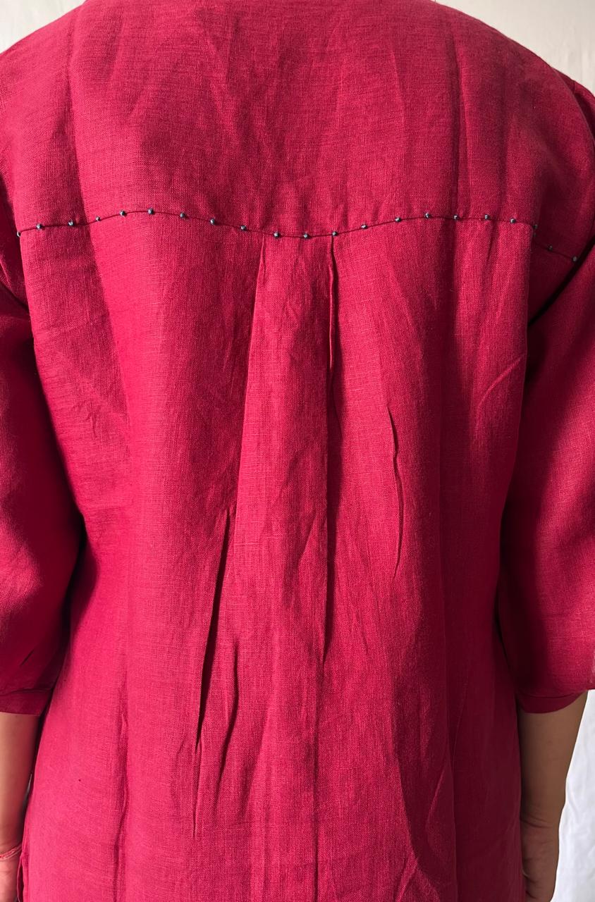 Linen Straight Kurta - Red