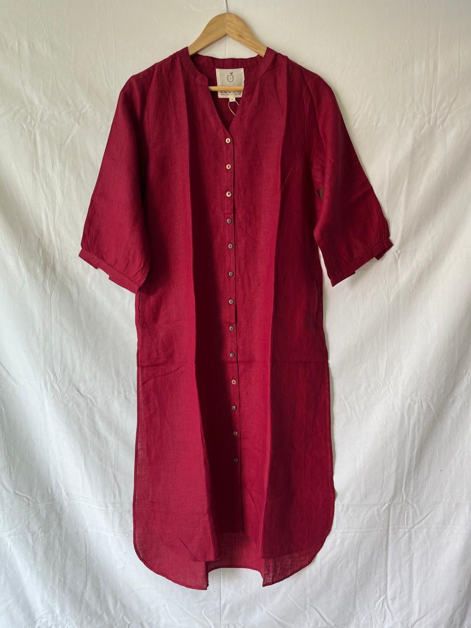 Linen Straight Kurta - Red