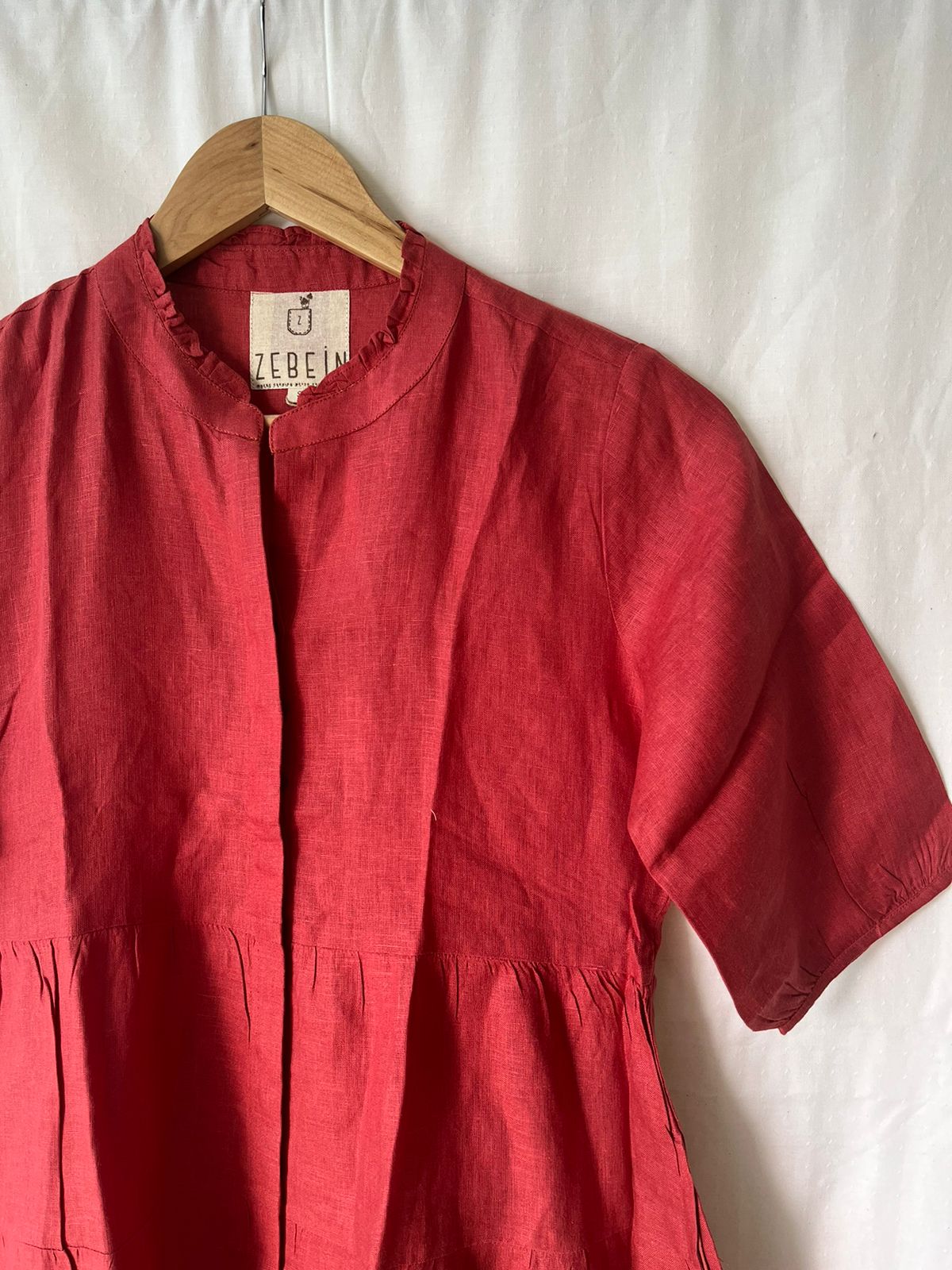 Linen Frill Collar Dress - Rust