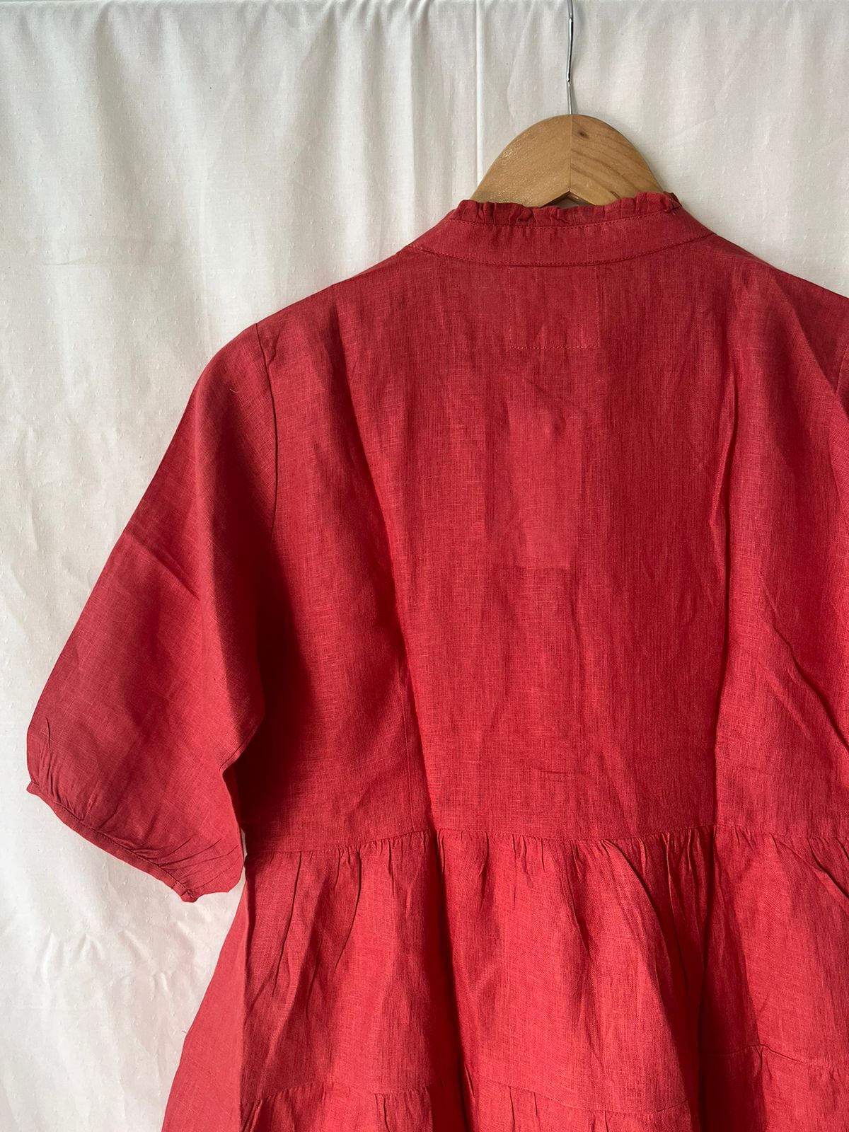 Linen Frill Collar Dress - Rust