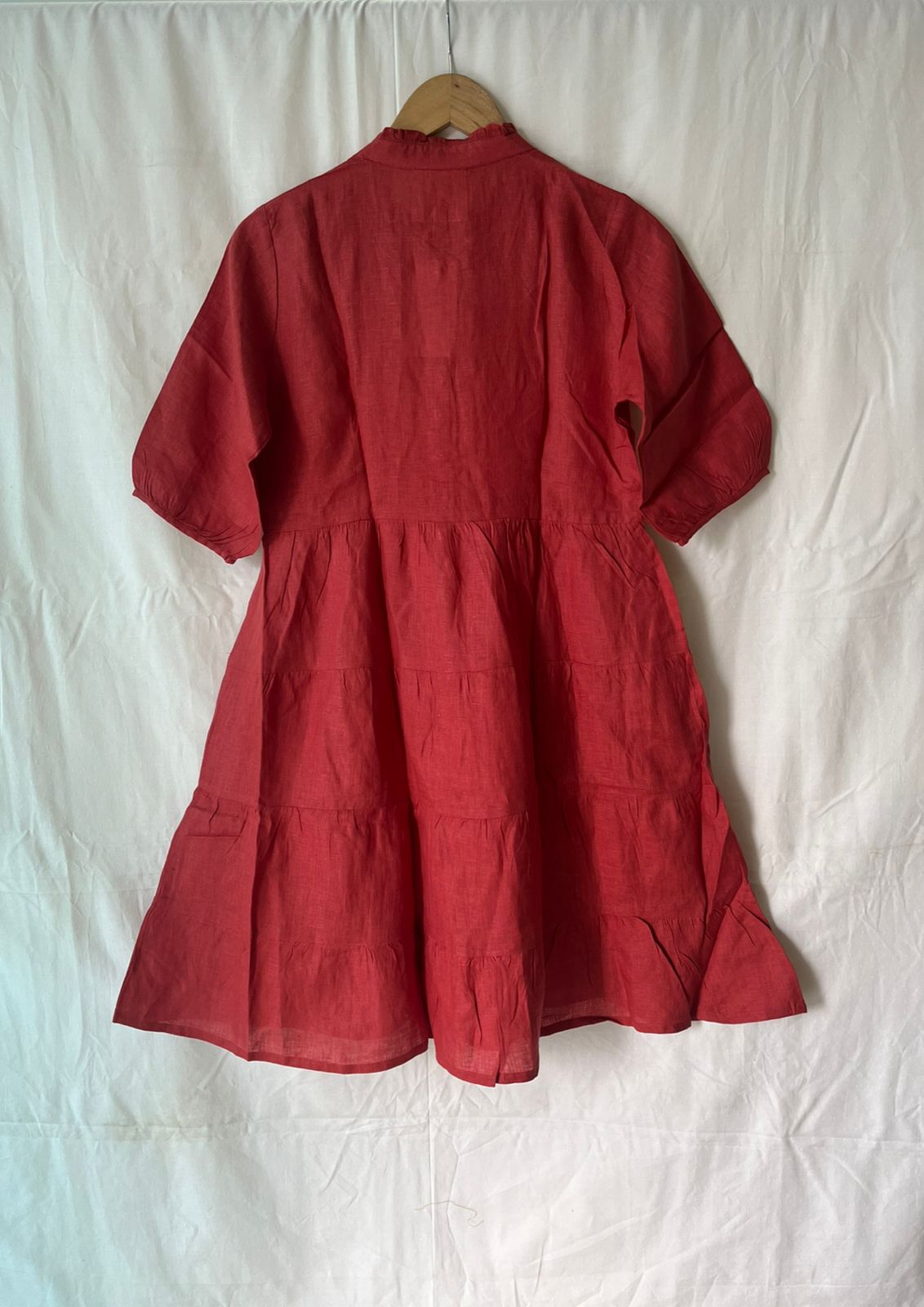 Linen Frill Collar Dress - Rust