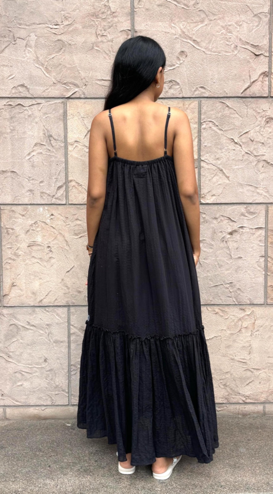 Crush Organic Cotton V-Neck Slip Dress - Black