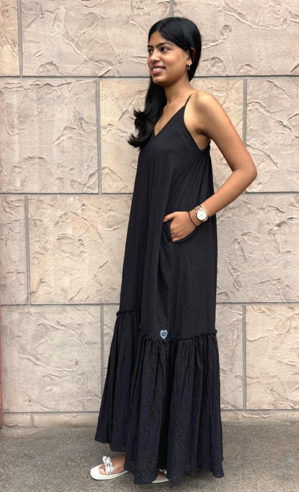 Crush Organic Cotton V-Neck Slip Dress - Black