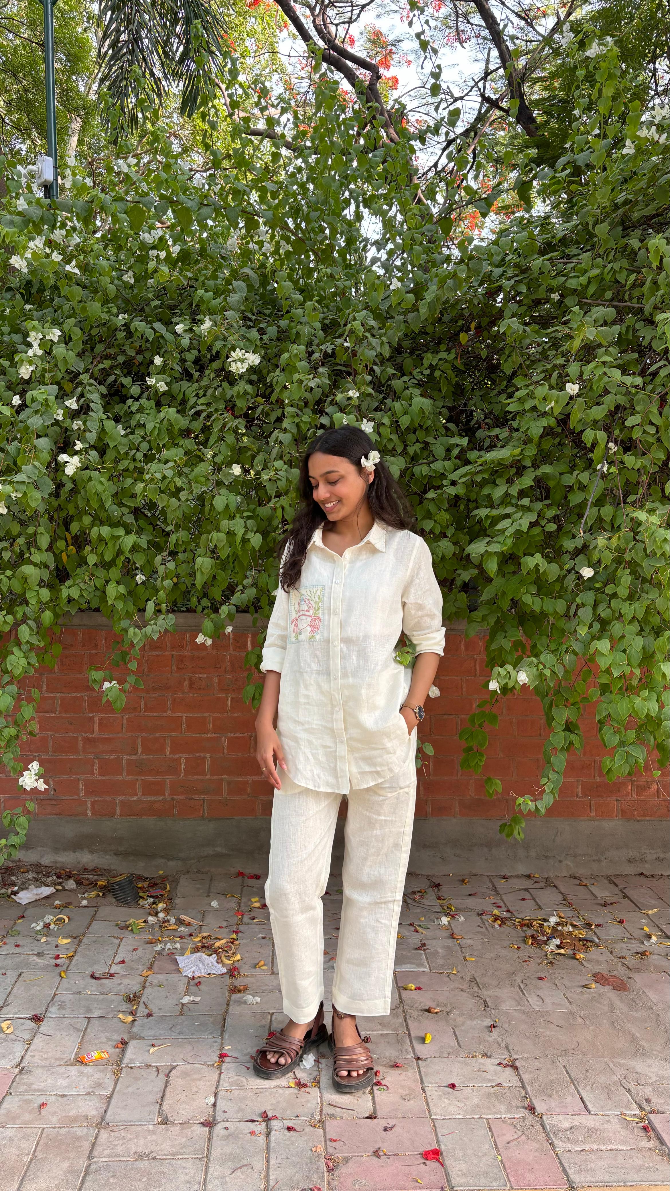 Linen Narrow Pants - Off-white