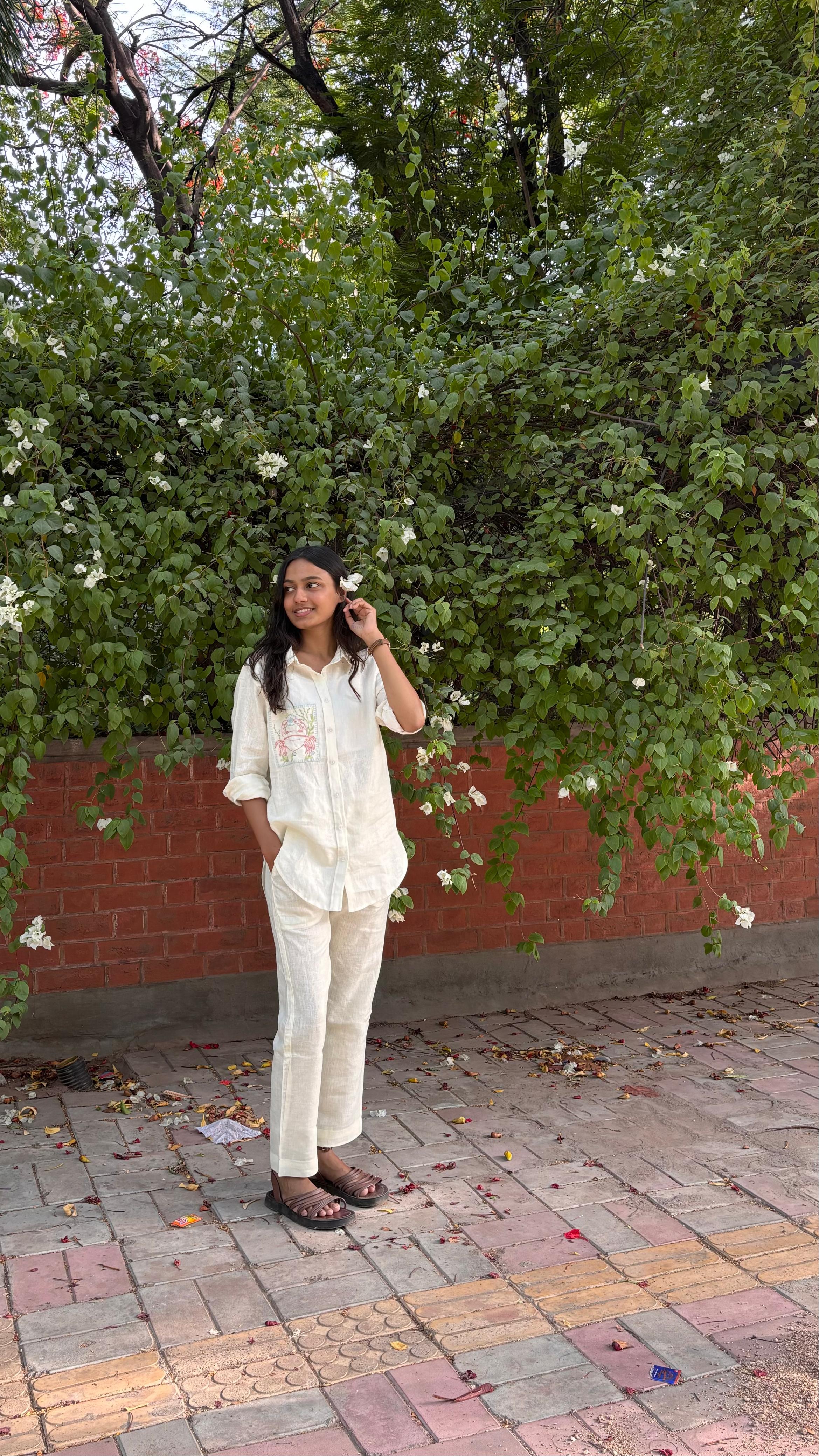Linen Narrow Pants - Off-white