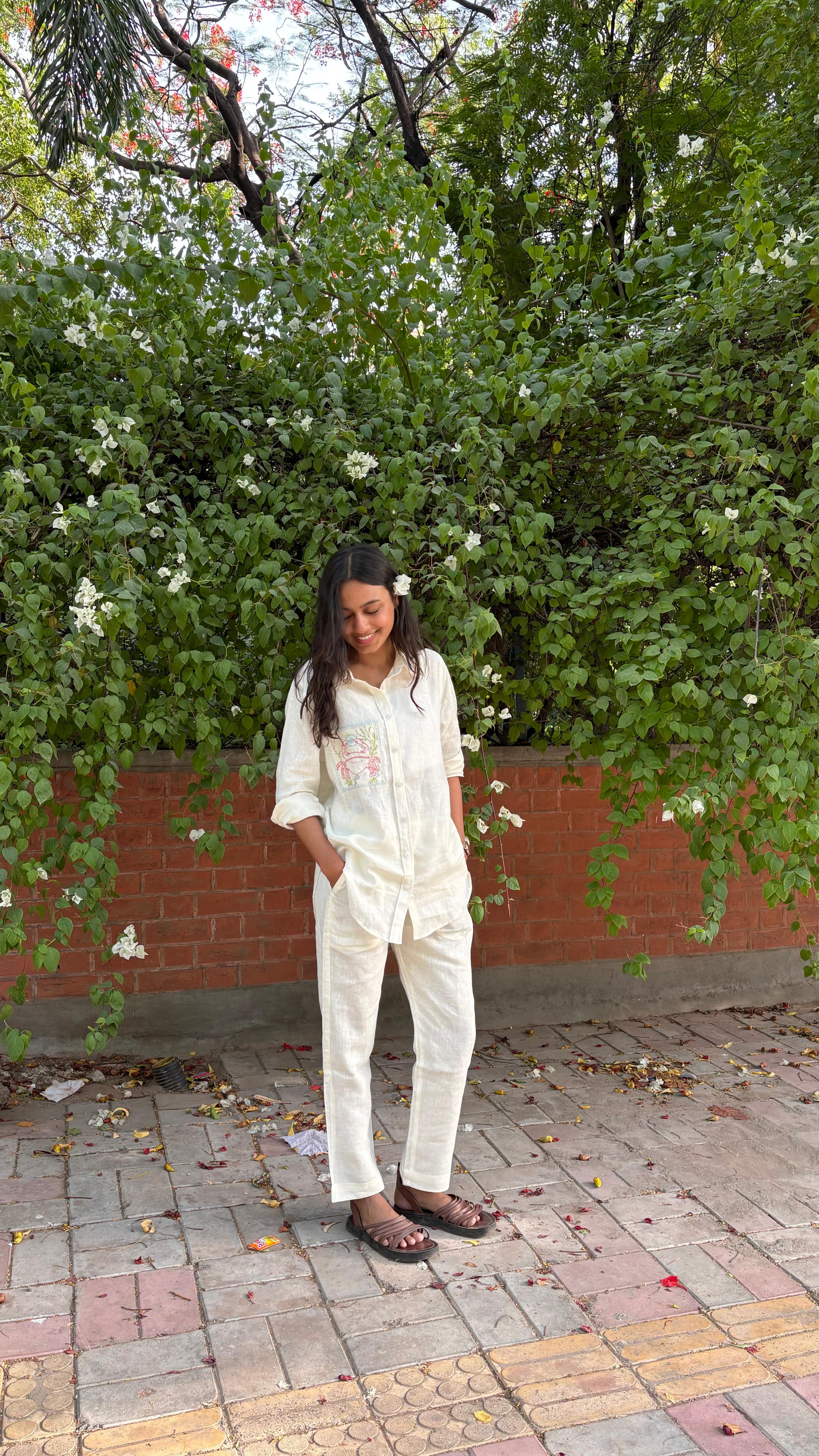 Linen Narrow Pants - Off-white