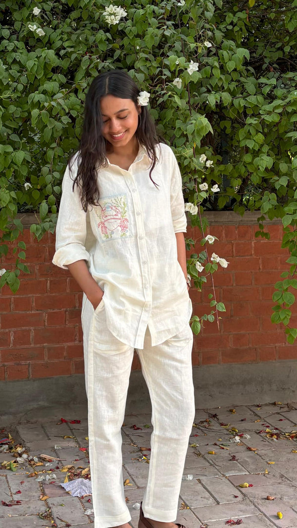 Linen Narrow Pants - Off-white