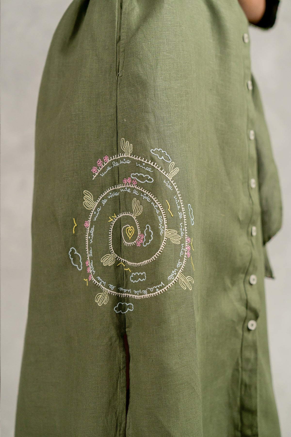 Yavie Linen Long dress with Pockets - Olive Green