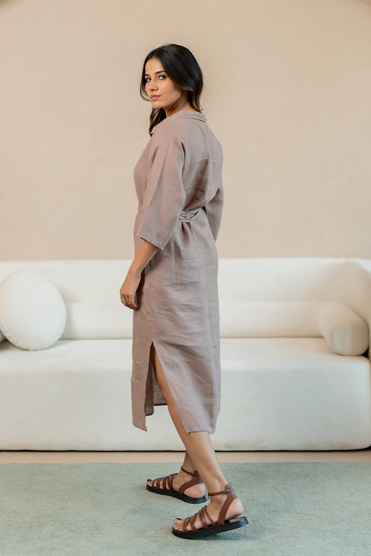 Yavie-Linen-Long-dress-with-Pockets-Mud-