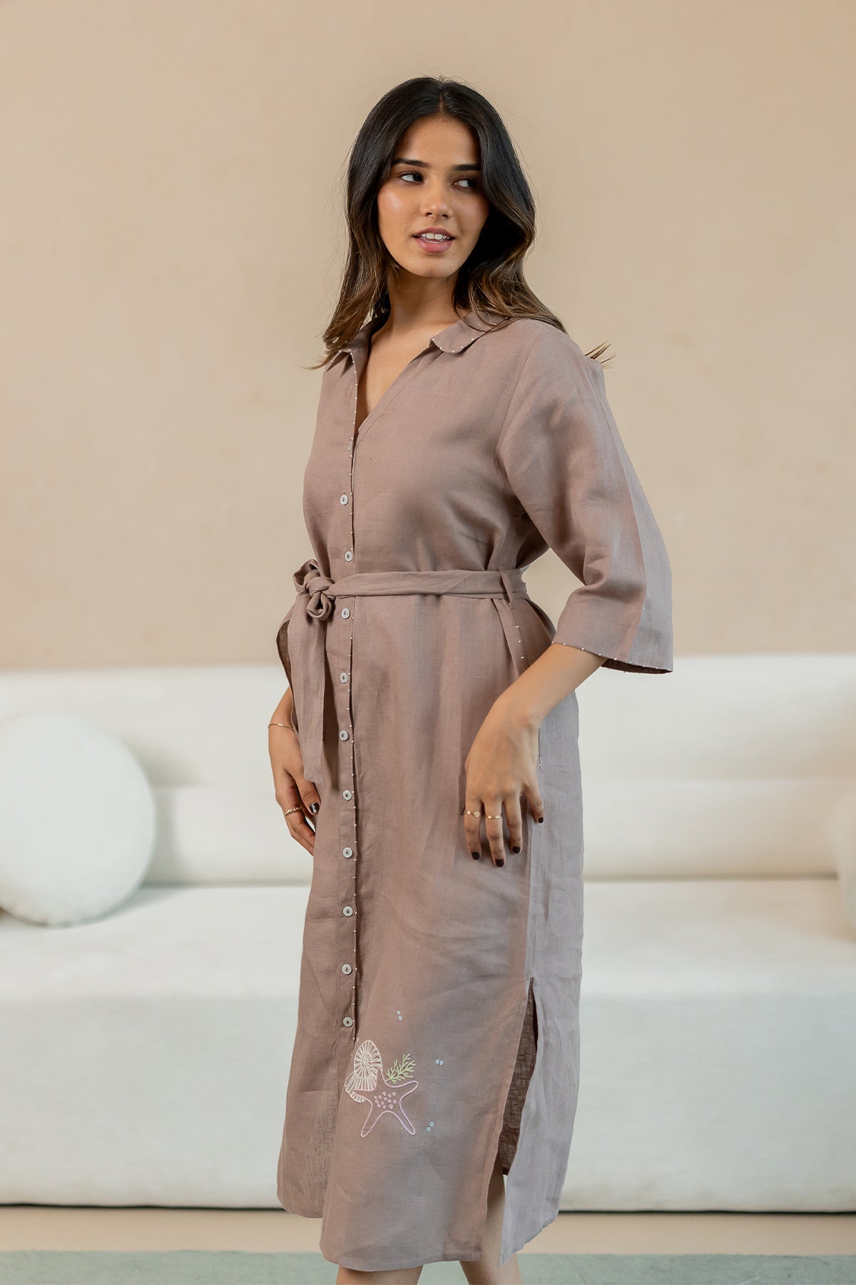 Yavie-Linen-Long-dress-with-Pockets-Mud-