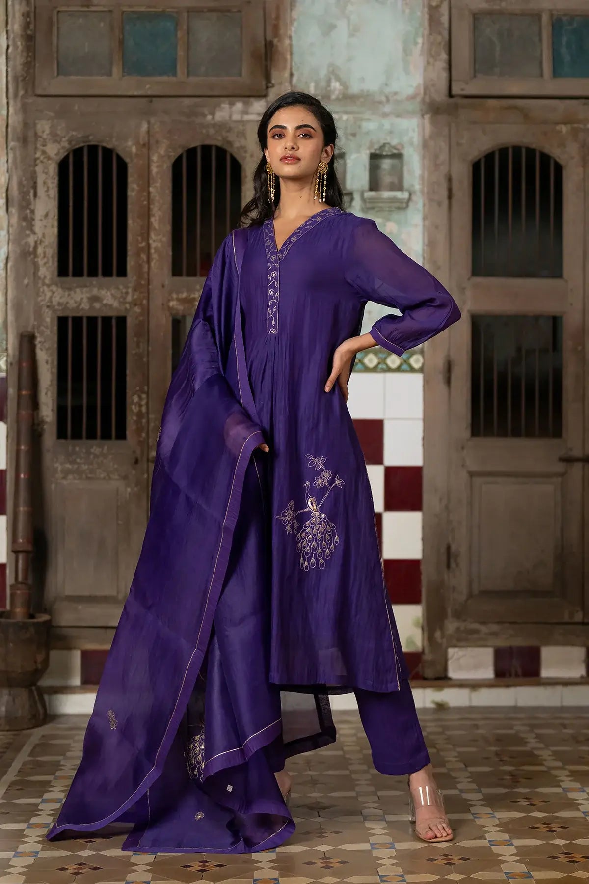 purple organza dupatta