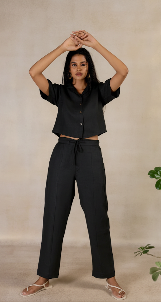 Linen Tucks Pant - Black