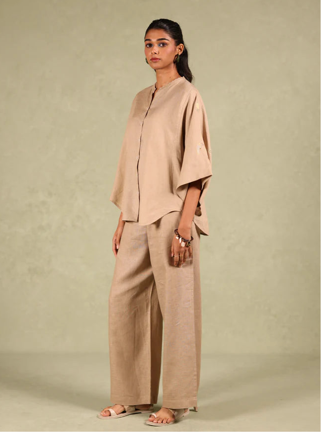 Linen Coord Set - Free Size Shirt With Flared Pant