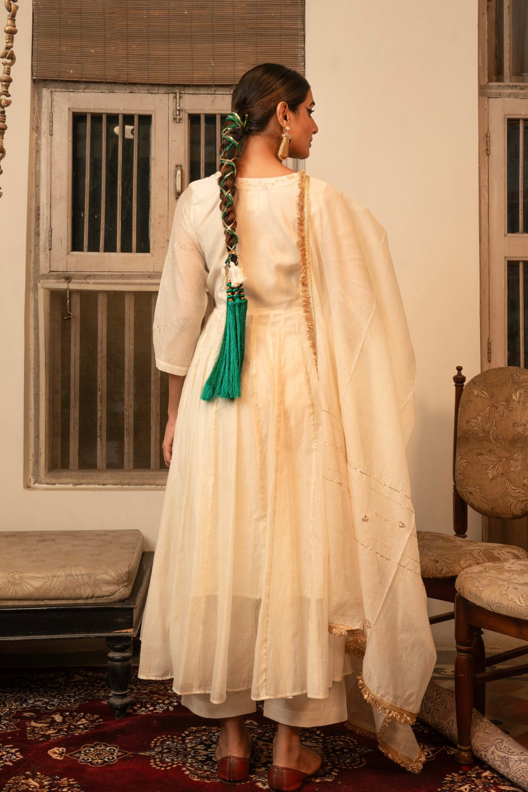 Lehariya Angarkha set - Ivory White