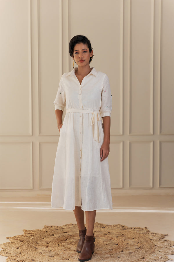 SARA LINEN KALI DRESS - Off white
