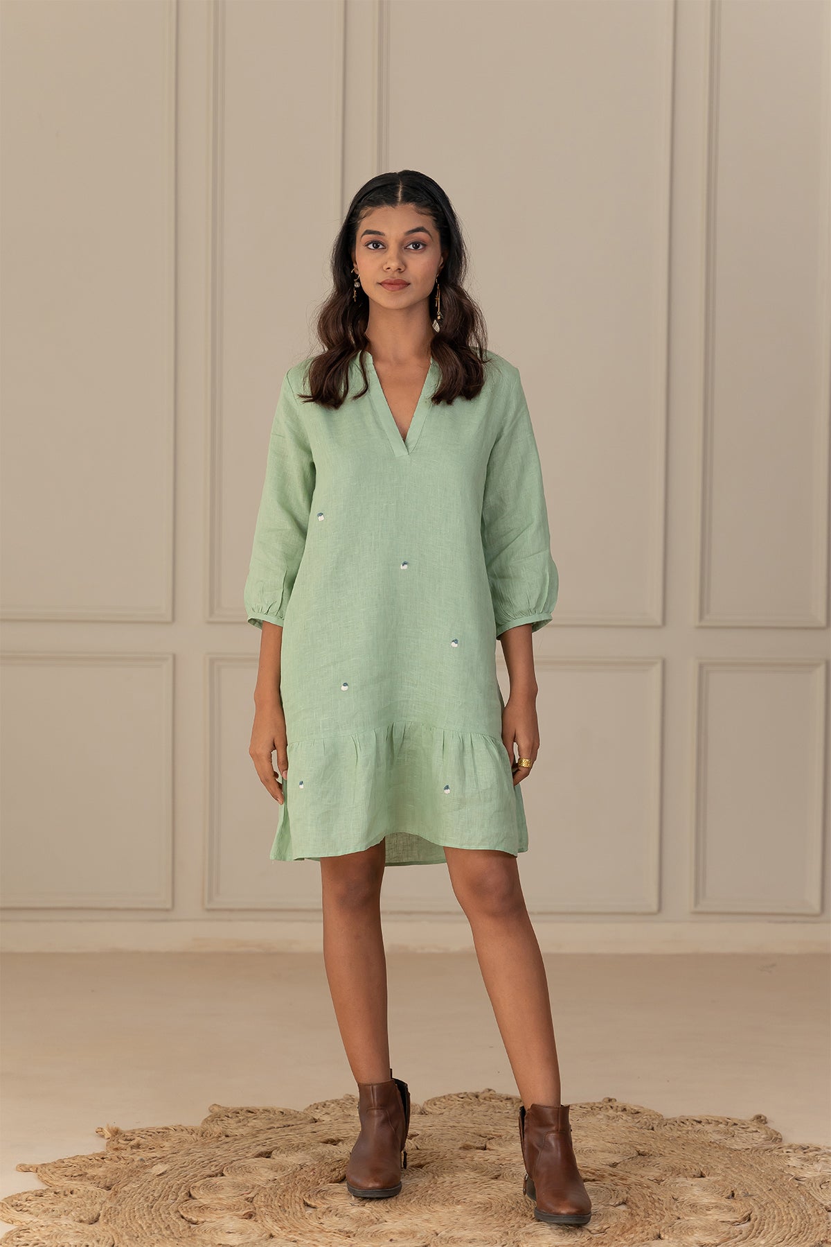 IVY LINEN DRESS - Pista