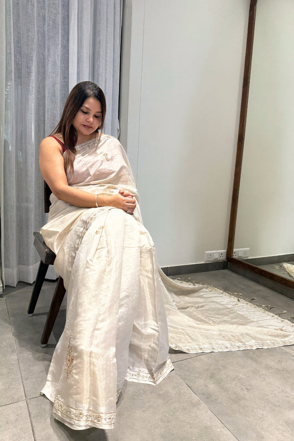 Chandrika Tissue Silk Saree - off white