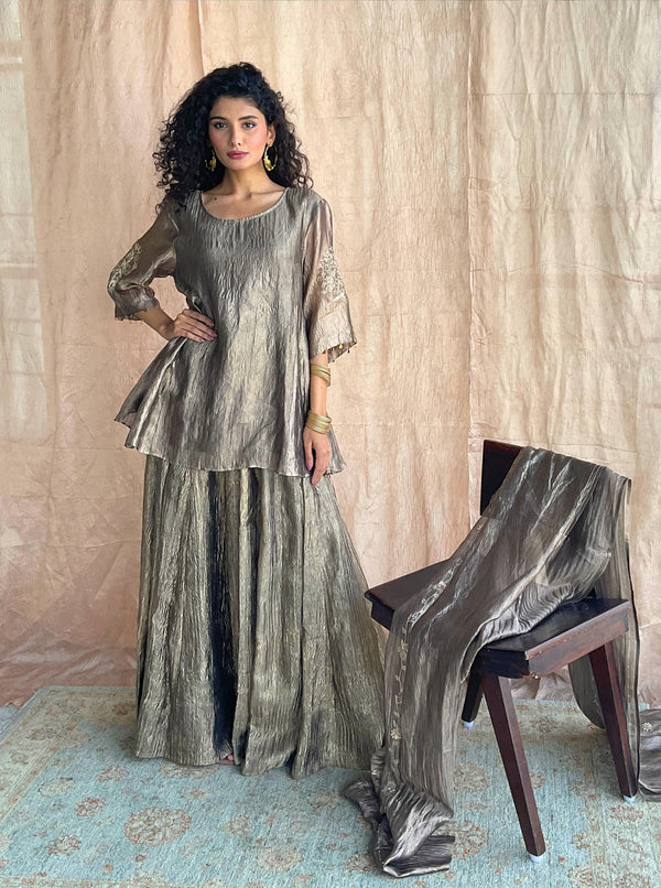 Kanak peplum top & Skirt Set -black