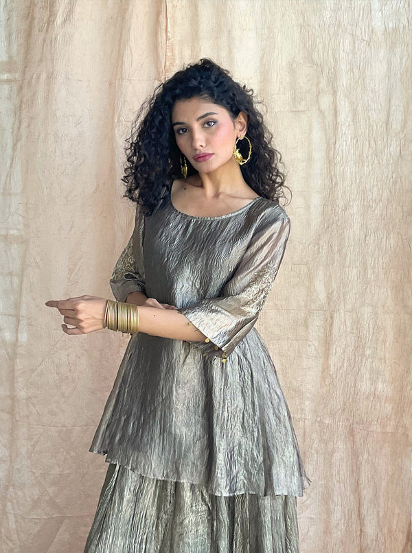 Kanak peplum top & Skirt Set -black