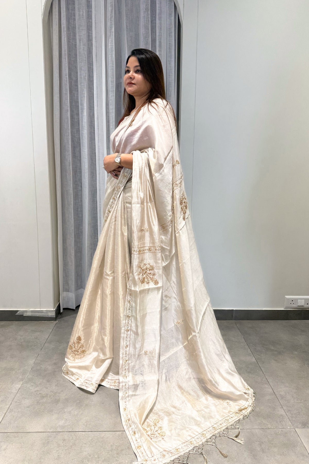 Chandrika Tissue Silk Saree - off white